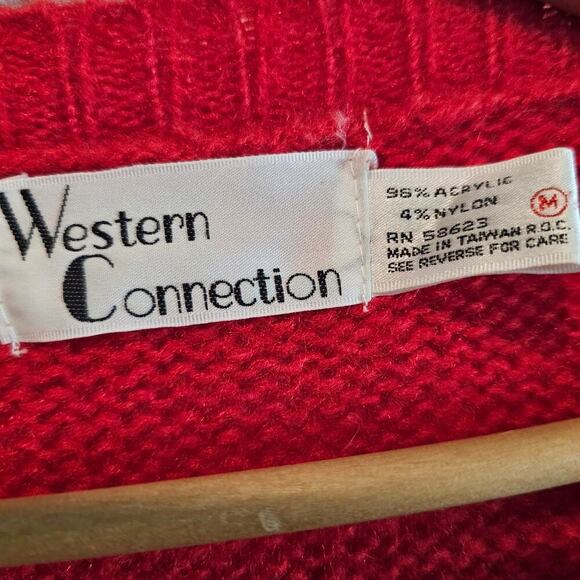Western Connection Vintage Sweater Womens Medium Red Floral 80s Retro Glam Rock - Picture 6 of 8